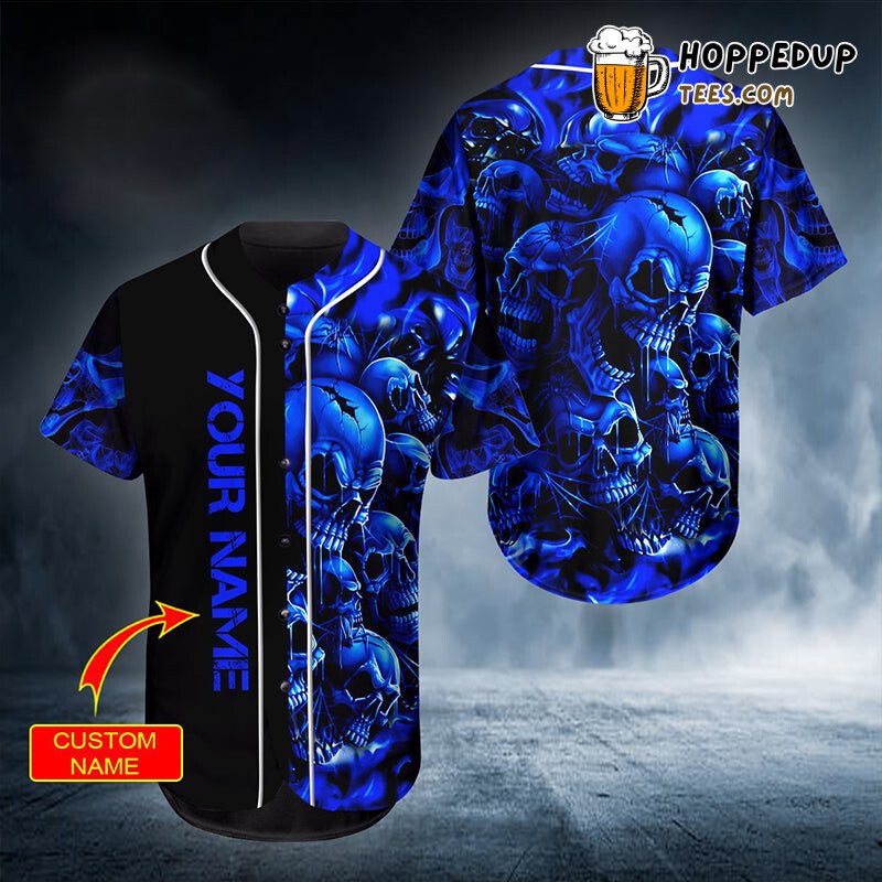 Personalized Custom Ghost Team Blue Skull Baseball Tee Jersey Shirts 3D