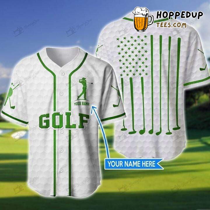Personalized Custom Golfer Green White Flag Baseball Tee Jersey Shirts 3D