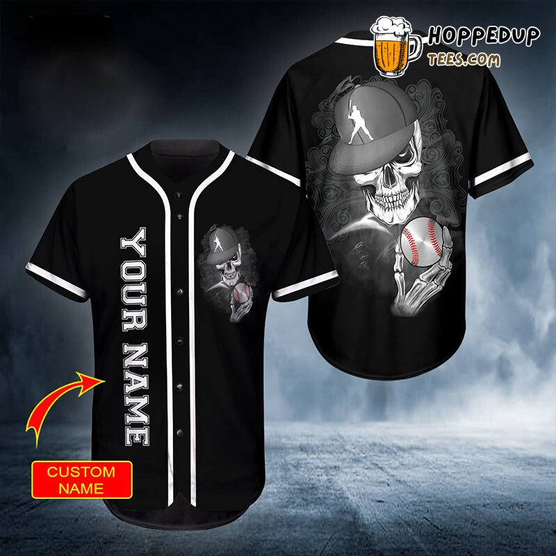 Personalized Custom Hand Baseball Skull Baseball Tee Jersey Shirt Printed 3D