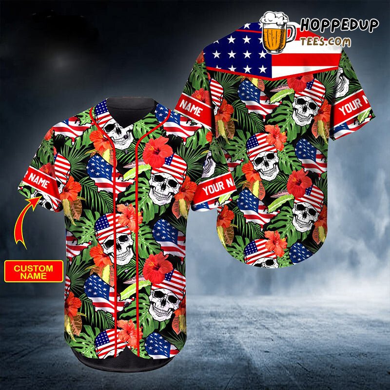 Personalized Custom Happy Summer Flag Flower Skull Baseball Tee Jersey Shirt Printed 3D