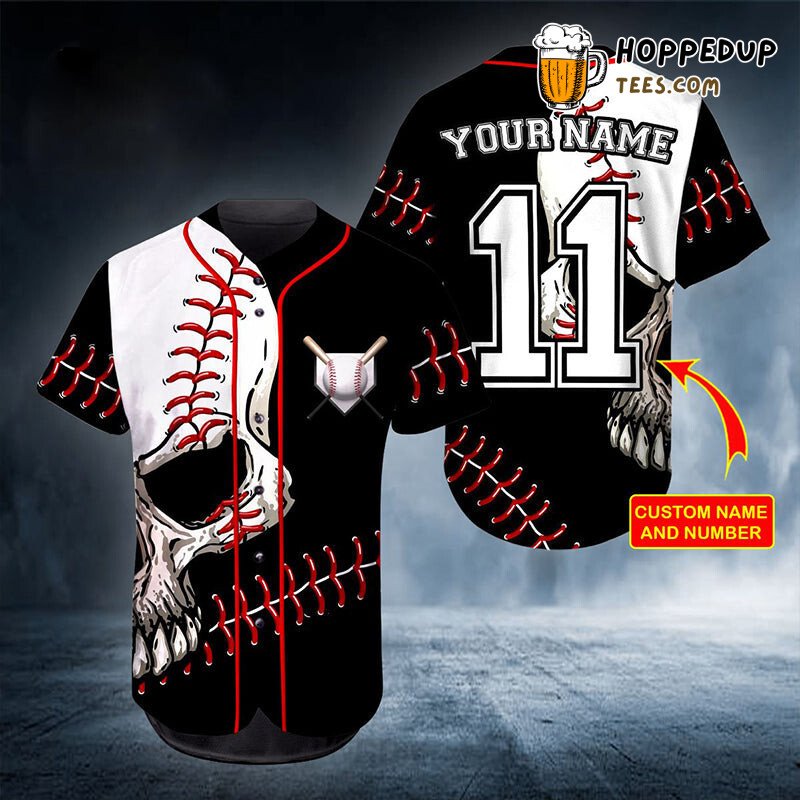 Personalized Custom Head Skull Baseball Tee Jersey Shirt Printed 3D
