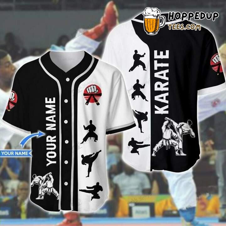 Personalized Custom Karate Black And White Baseball Tee Jersey Shirts 3D