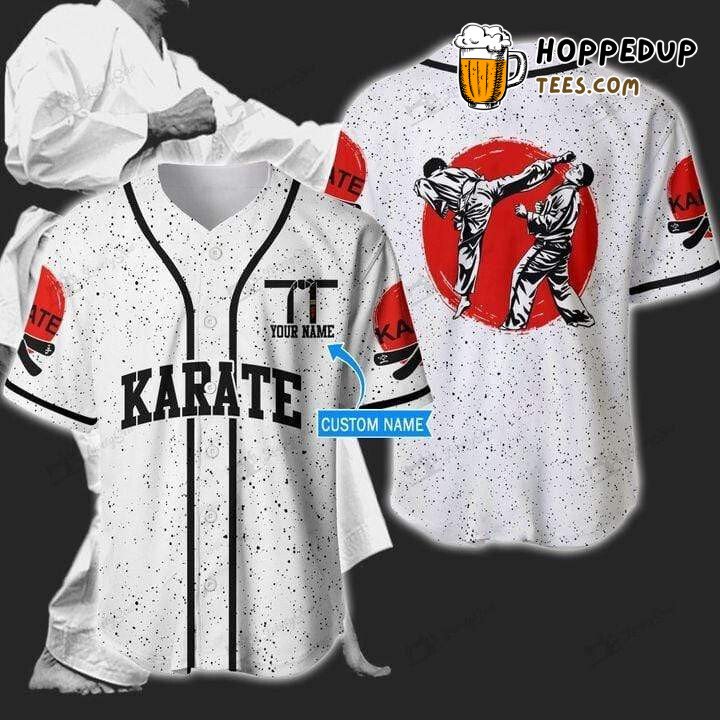 Personalized Custom Karate White Red Baseball Tee Jersey Shirts 3D