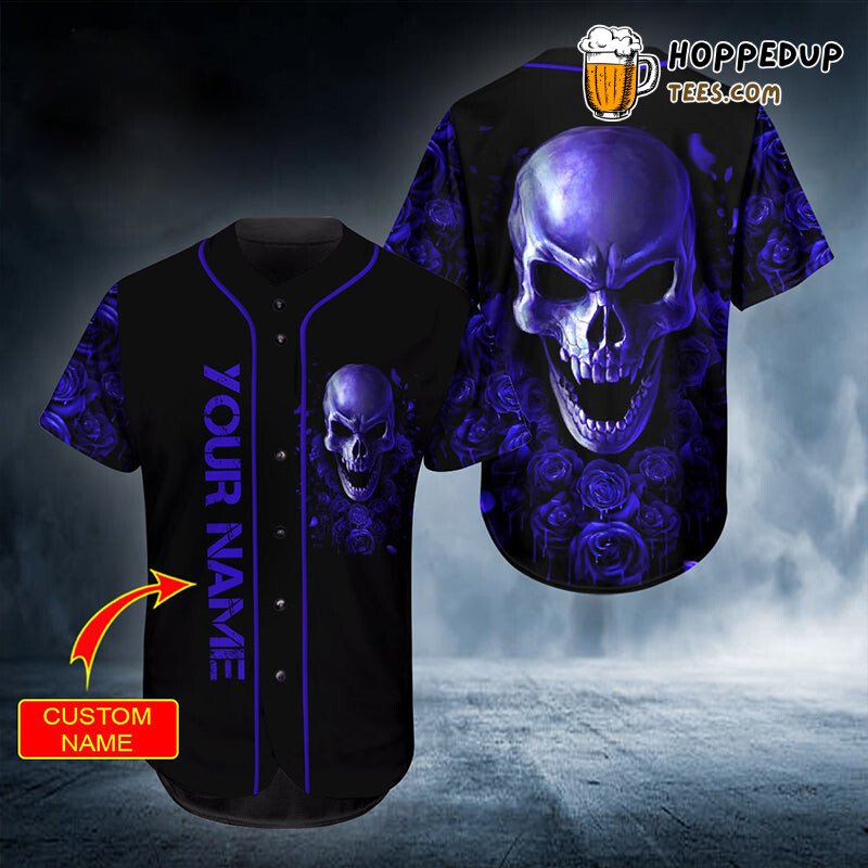 Personalized Custom Rose Violet Skull Baseball Tee Jersey Shirts 3D