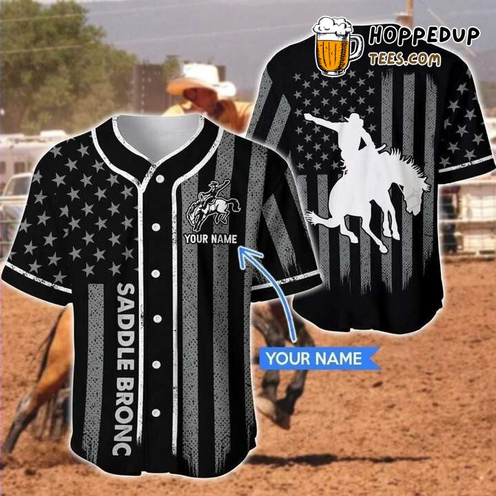 Personalized Custom Saddle Bronc Black Baseball Tee Jersey Shirts 3D