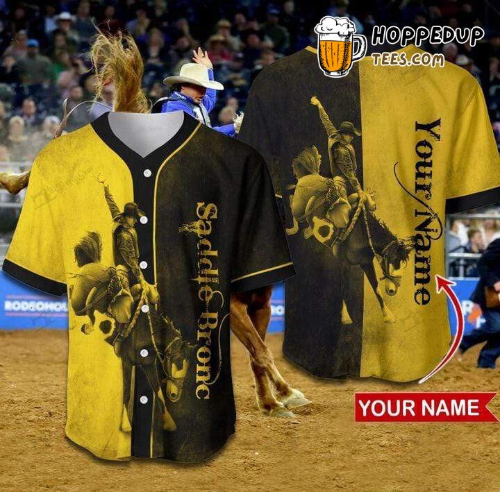 Personalized Custom Saddle Bronc Yellow Black Baseball Tee Jersey Shirts 3D