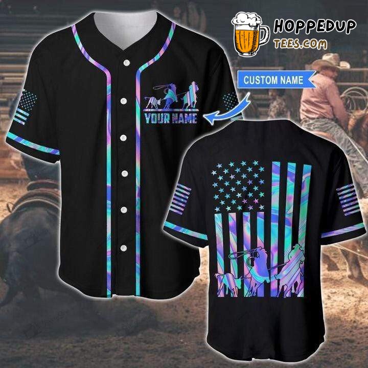 Personalized Custom Team Roping Hologram Flag Baseball Tee Jersey Shirts 3D