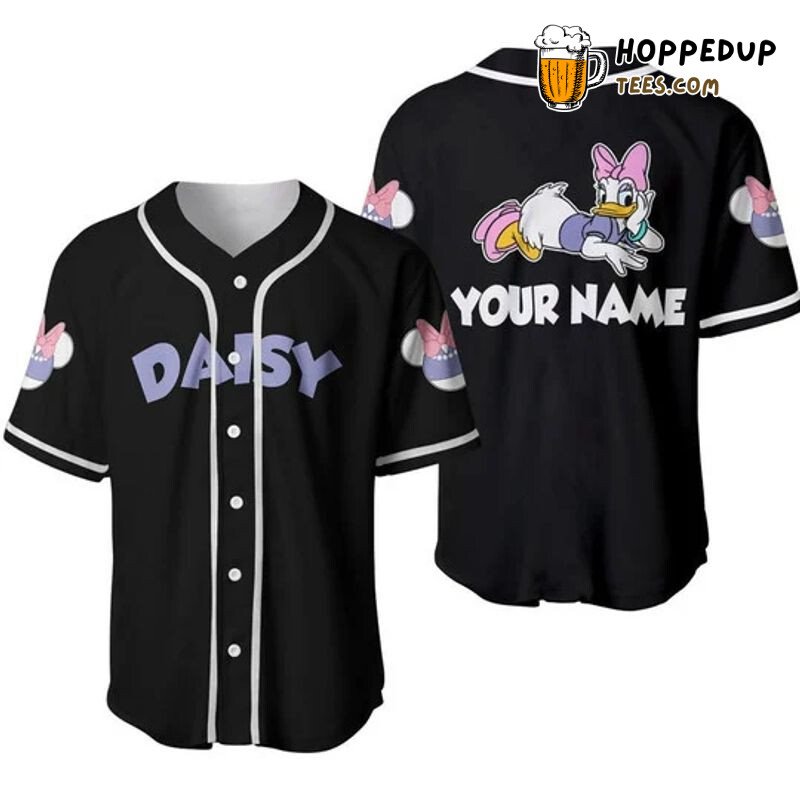 Personalized Cute Purple Daisy Duck All Over Print Baseball Jersey Black Unisex Jersey Shirt