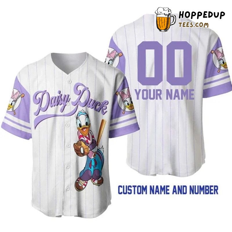 Personalized Daisy Duck All Over Print Pinstripe Baseball Jersey White Unisex Jersey Shirt
