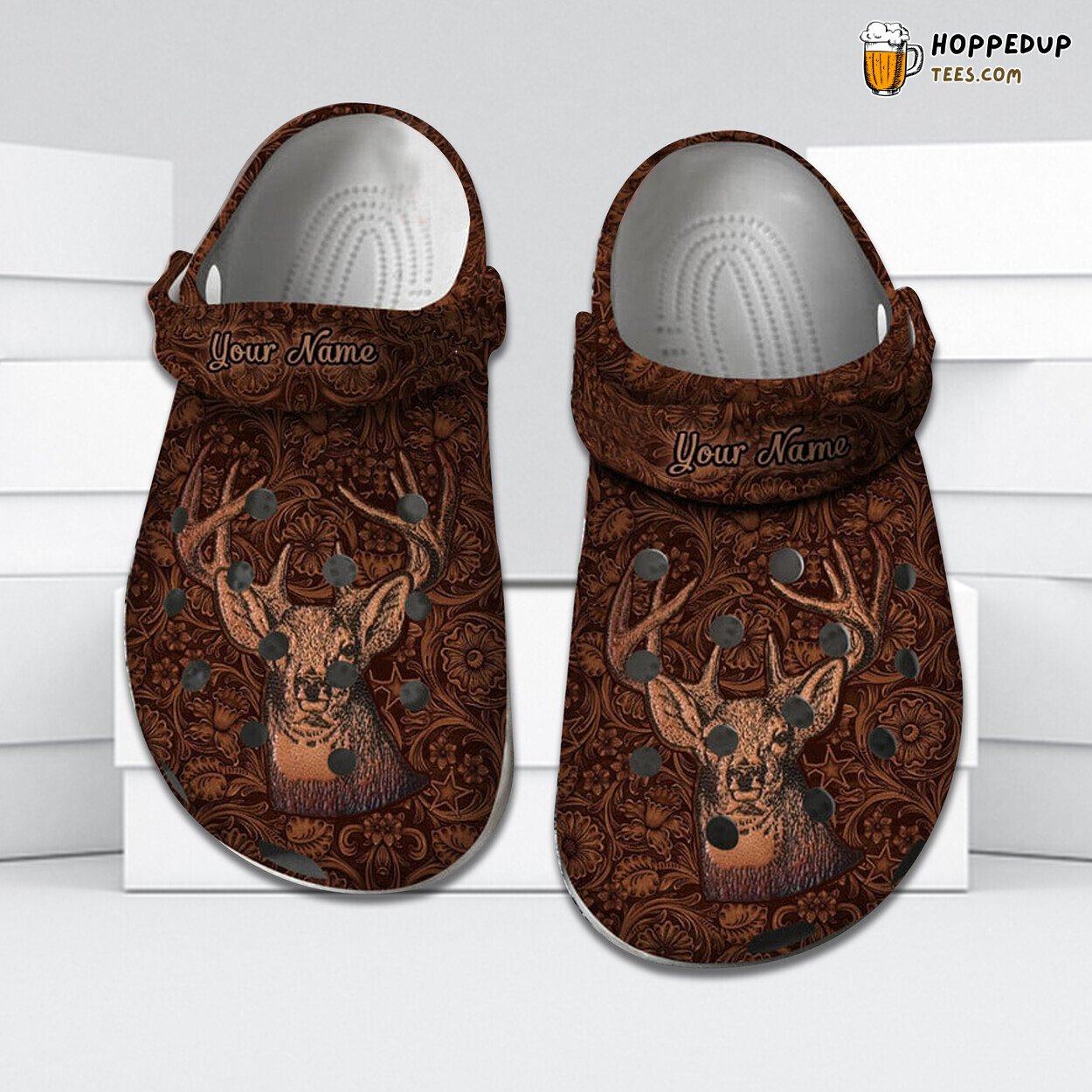 Personalized Deer Hunting Floral Pattern Themed Comfortable Clog Shoes