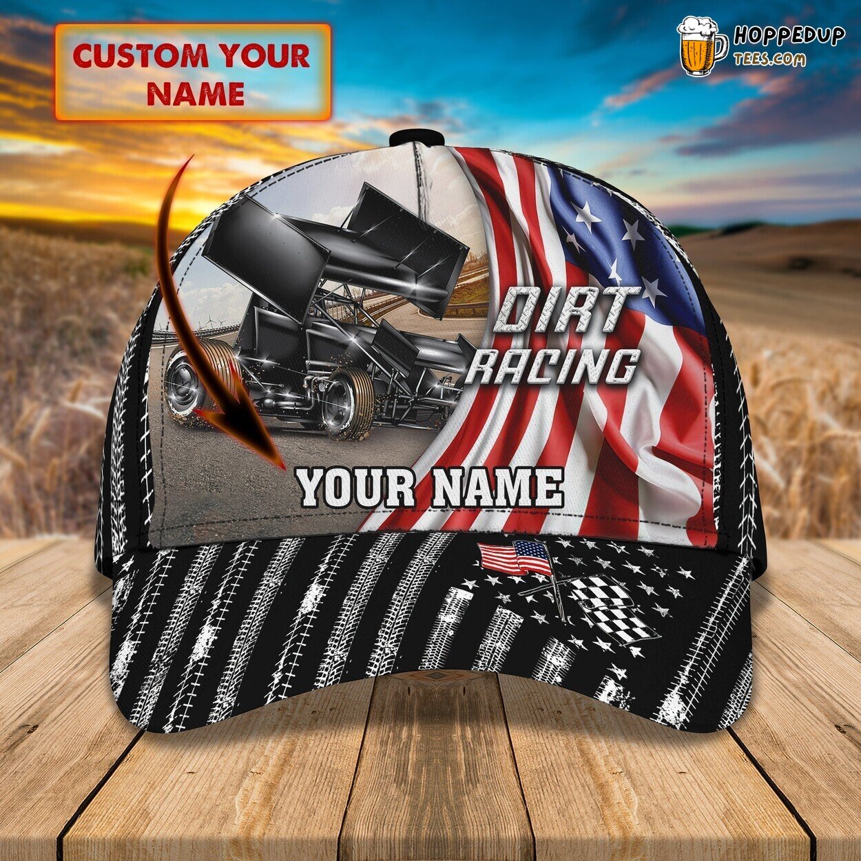 Personalized Dirt Racing 3D Cap USA Flag Baseball Design Hat