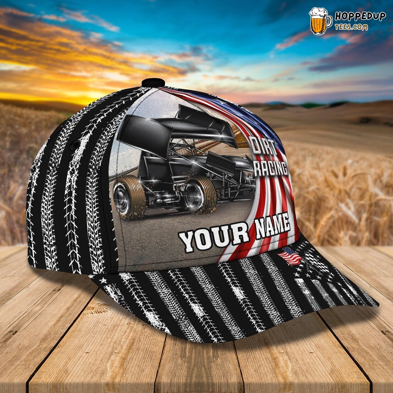 Personalized Dirt Racing 3D Cap USA Flag Baseball Design Hat