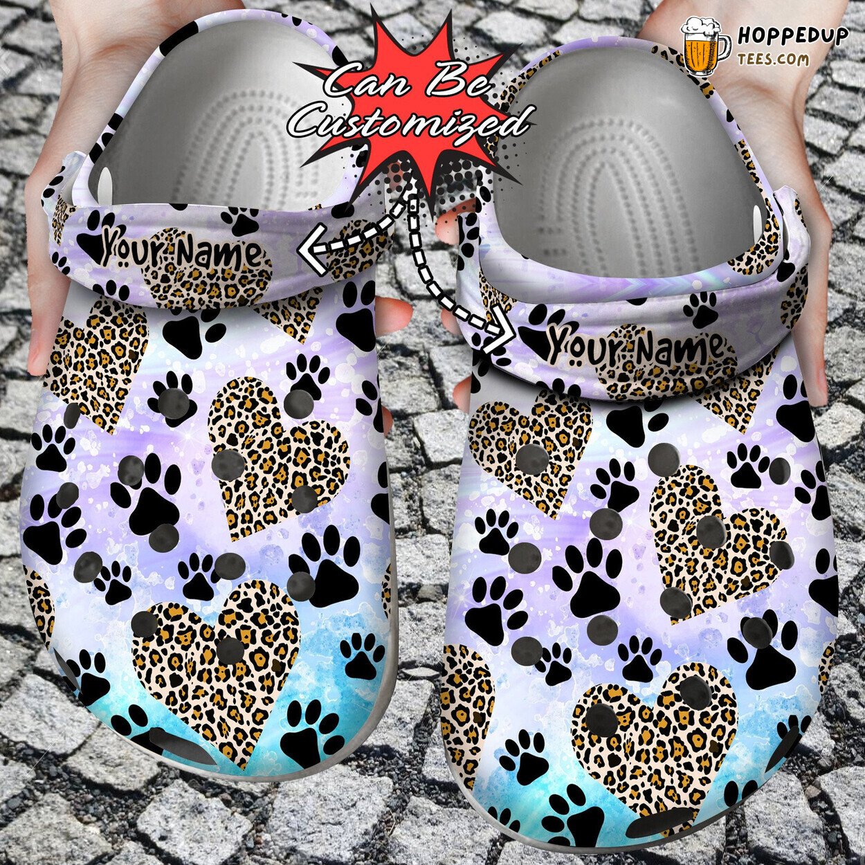 Personalized Dog Paw Heart Leopard Custom Comfortable Clogs Footwear