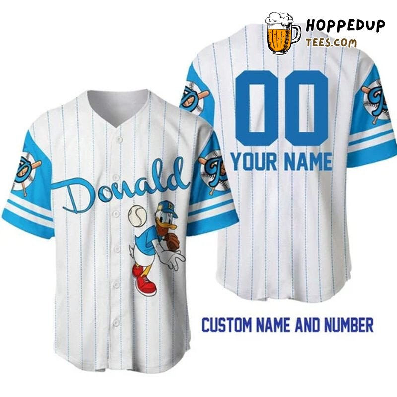 Personalized Donald Duck All Over Print Pinstripe Baseball Jersey White Unisex Jersey Shirt