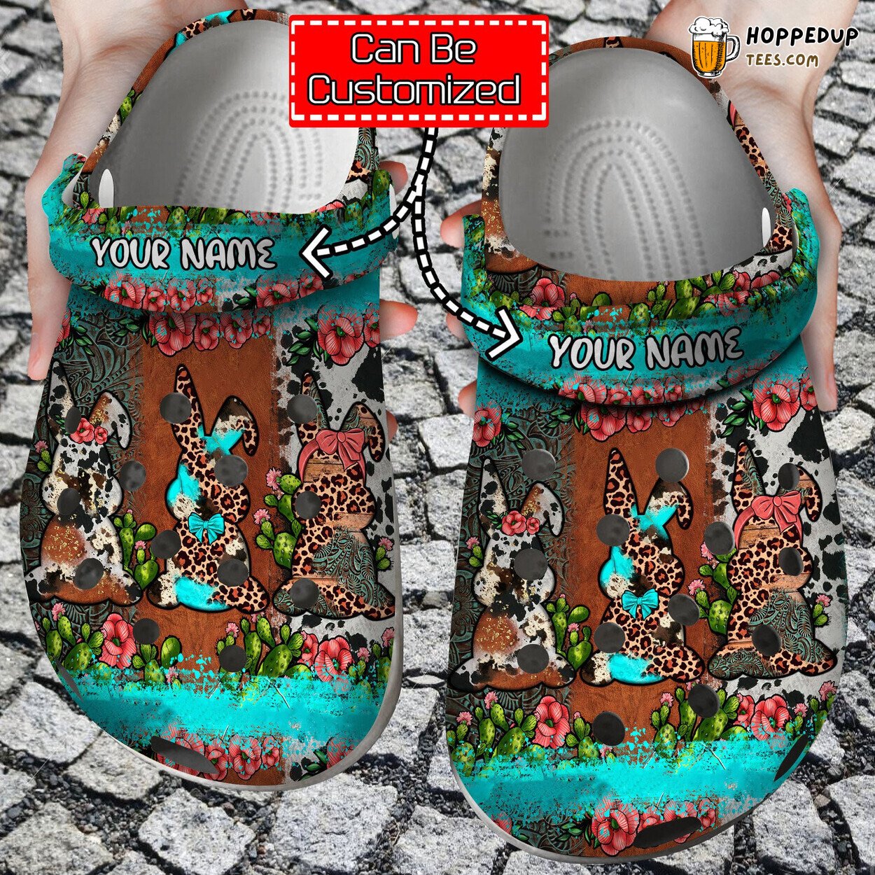 Personalized Easter Bunnies Leopard Cowhide Cactus Theme Clog Shoes Unique