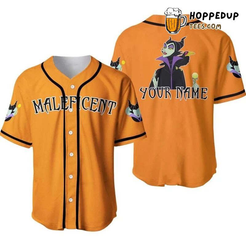 Personalized Evil Queen Maleficent All Over Print Baseball Jersey Orange Unisex Jersey Shirt