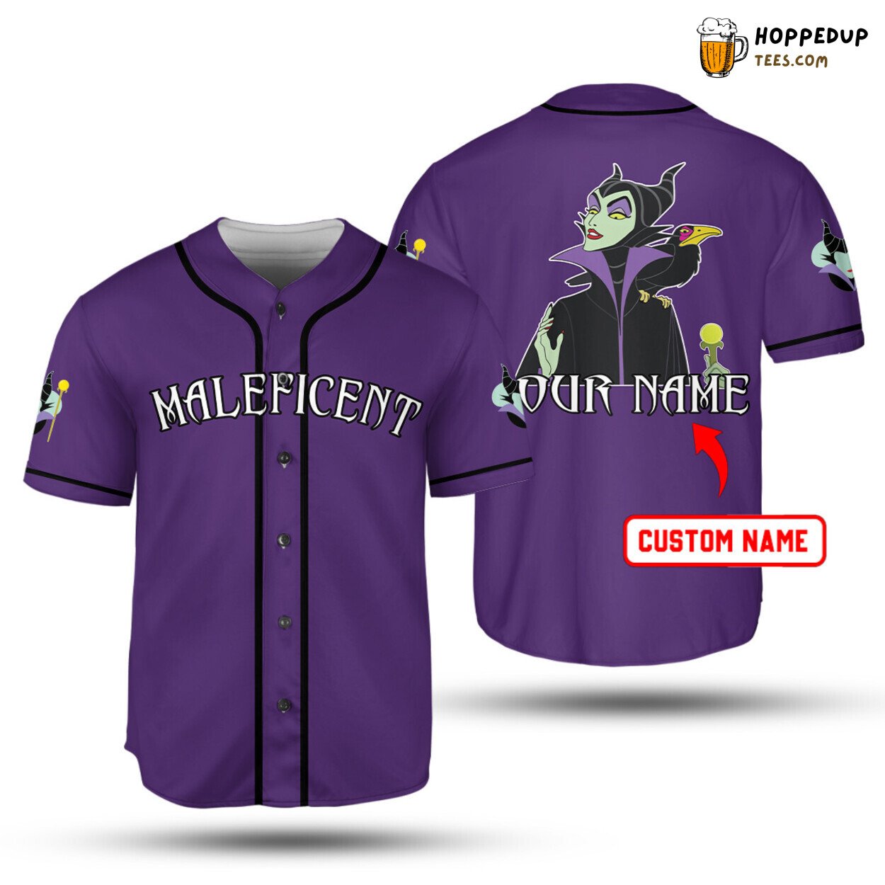 Personalized Evil Queen Maleficent All Over Print Baseball Jersey Purple Unisex Jersey Shirt