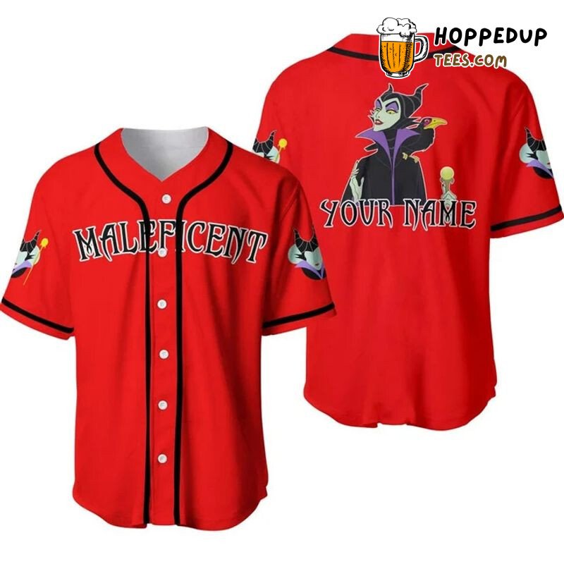 Personalized Evil Queen Maleficent All Over Print Baseball Jersey Red Unisex Jersey Shirt