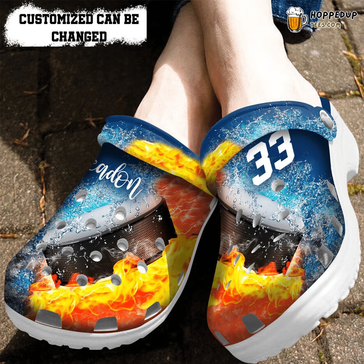 Personalized Fire And Water Hockey Theme Comfortable Clogs Shoes