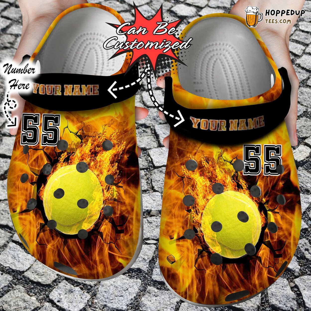 Personalized Fire Tennis Crack Ball Overlays Comfortable Clogs Shoes