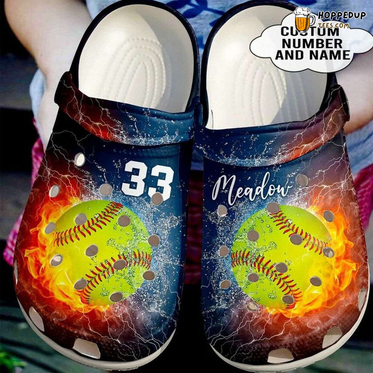 Personalized Fire Water Softball Design Comfort Clogs Unique