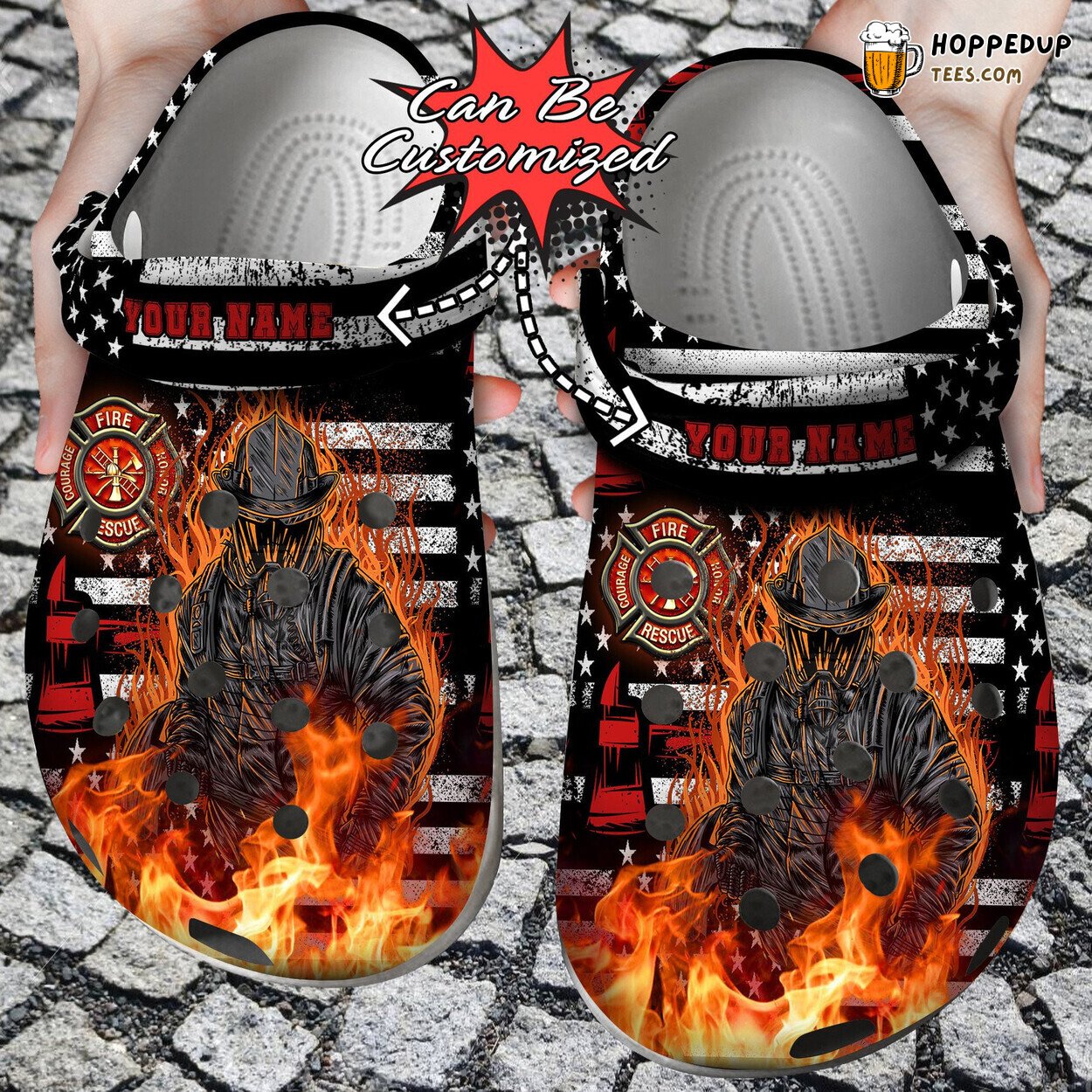 Personalized Firefighter Flag Thin Red Line Comfortable Clogs Shoes