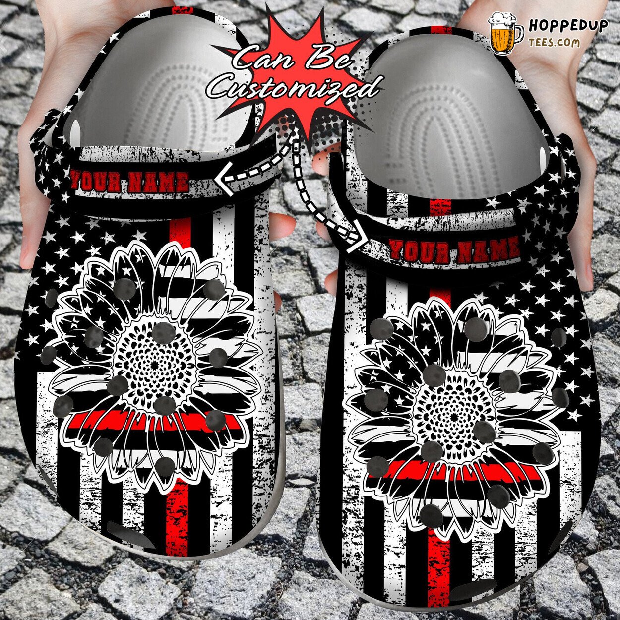 Personalized Firefighter Sunflower Flag Theme Comfortable Clogs Shoes