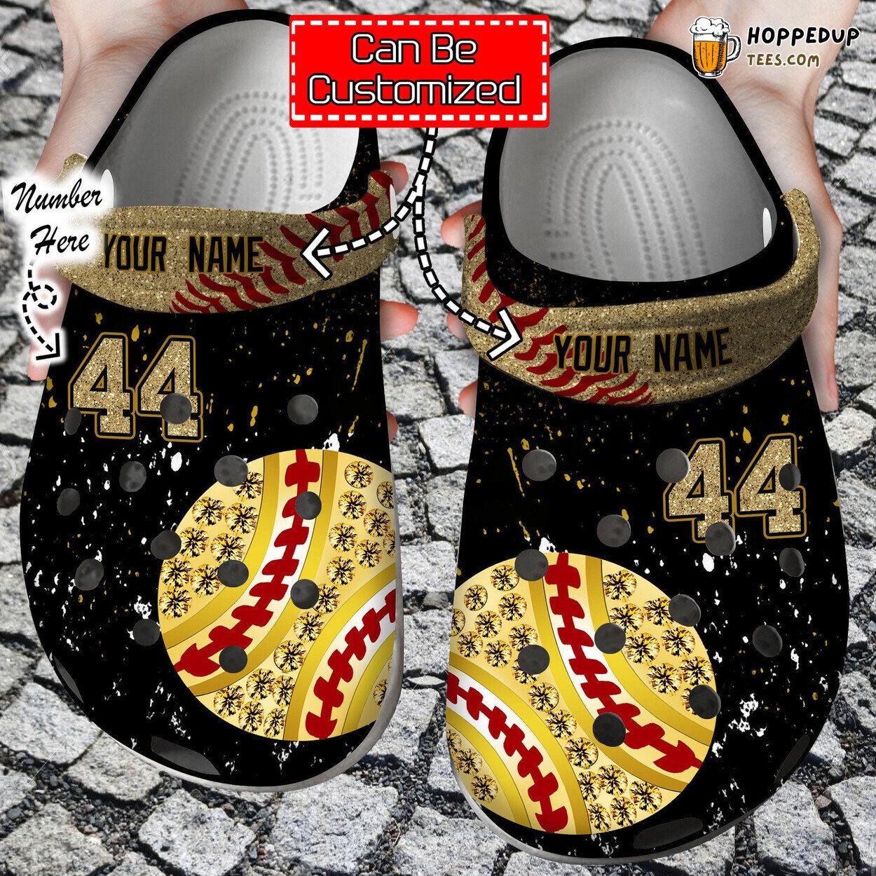 Personalized Golden Softball Theme Comfortable Clogs Athletic Inspired Shoes