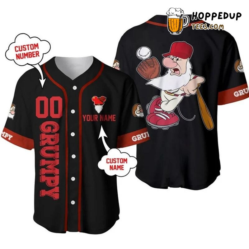 Personalized Grumpy Dwarf In Snow White All Over Print Baseball Jersey Black Unisex Jersey Shirt