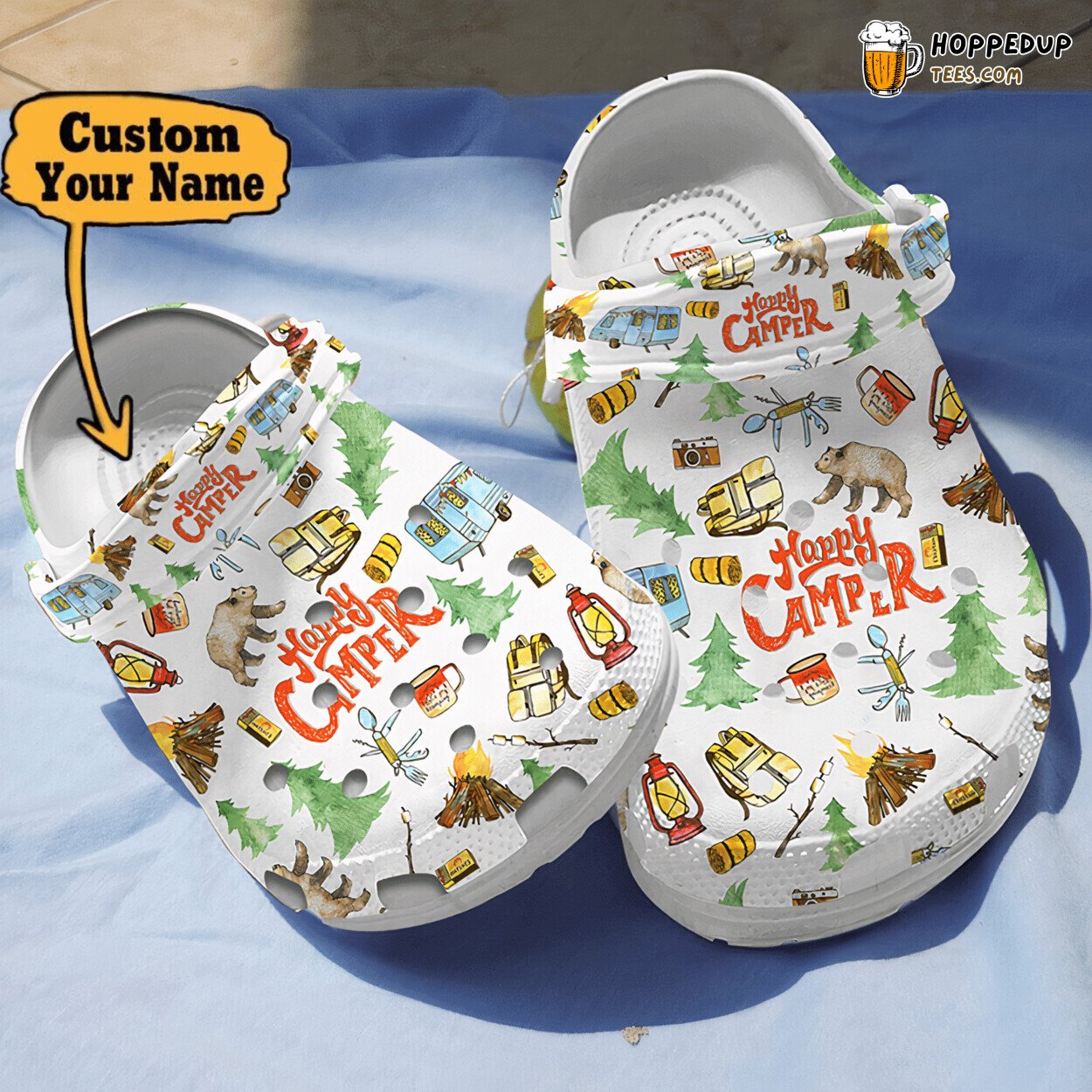 Personalized Happy Camper Theme Comfortable Clogs Camping Inspired Footwear