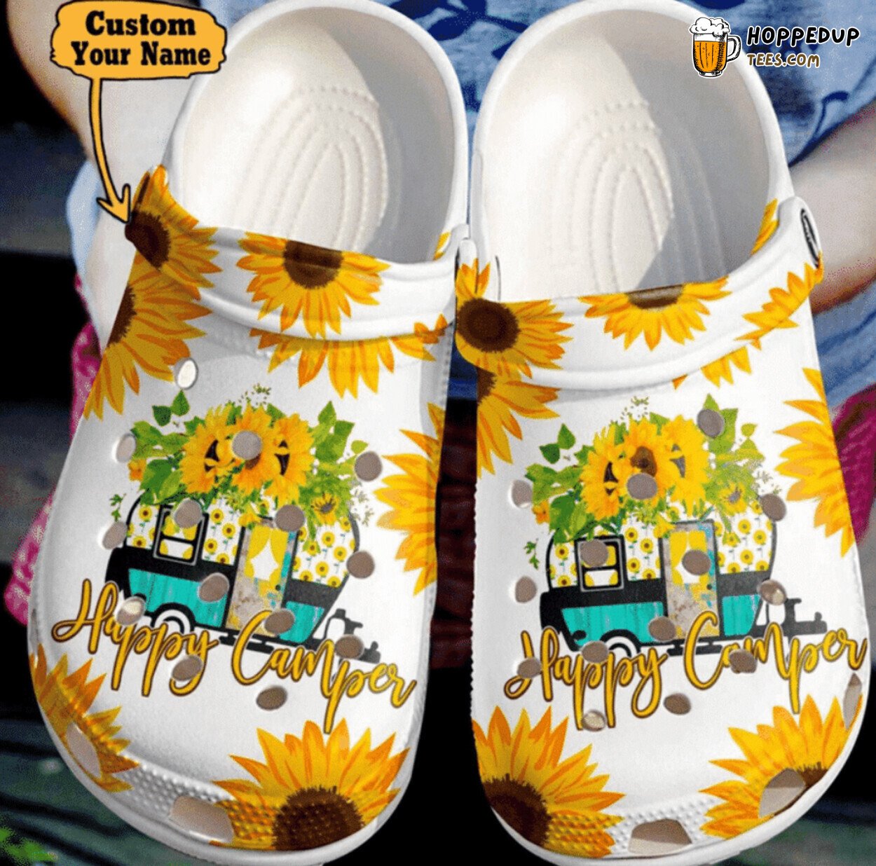Personalized Happy Campers Sunflower Theme Clog Shoes Unique Outdoor Gift