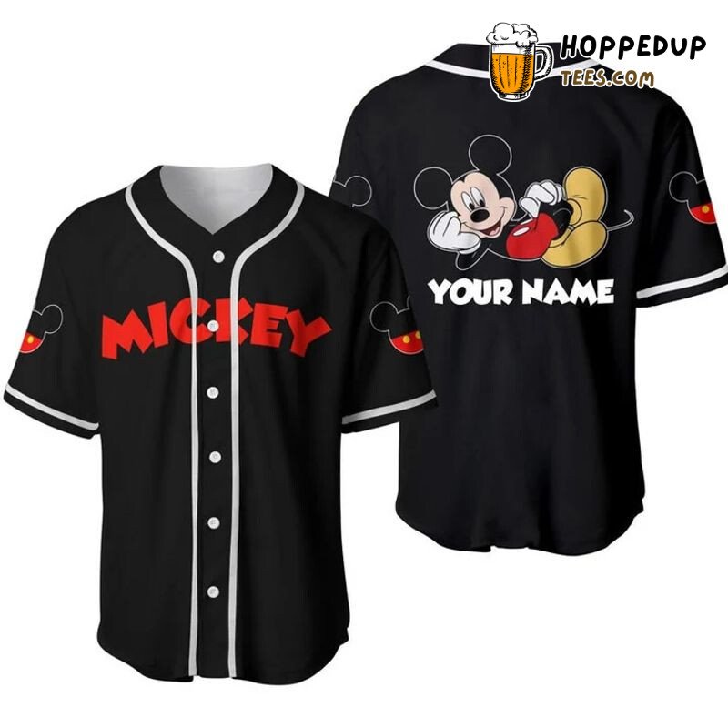 Personalized Happy Mickey Mouse All Over Print Baseball Jersey Black Unisex Jersey Shirt
