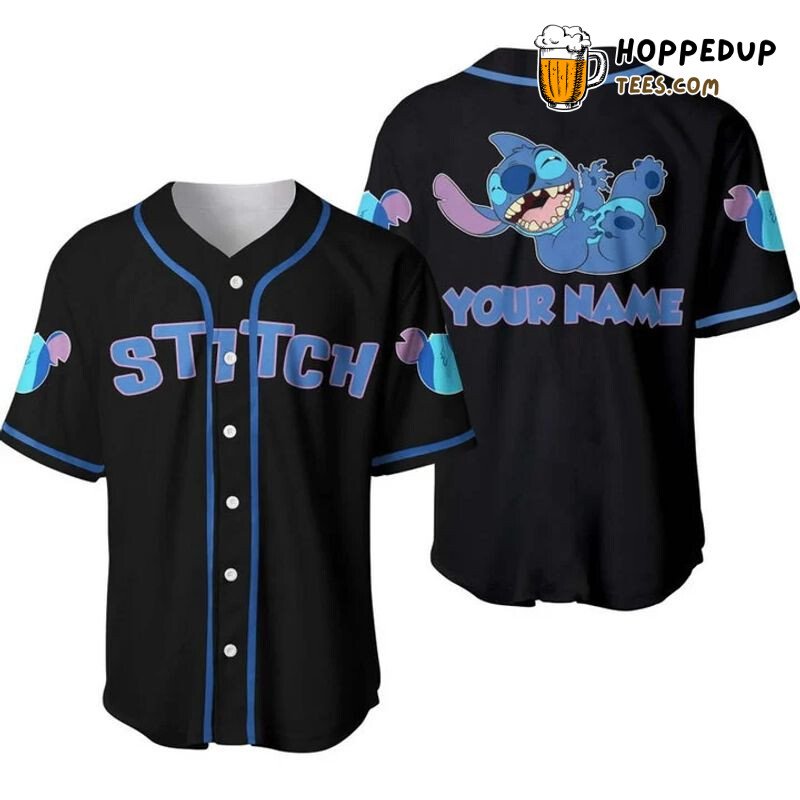 Personalized Happy Stitch All Over Print Baseball Jersey Black Unisex Jersey Shirt