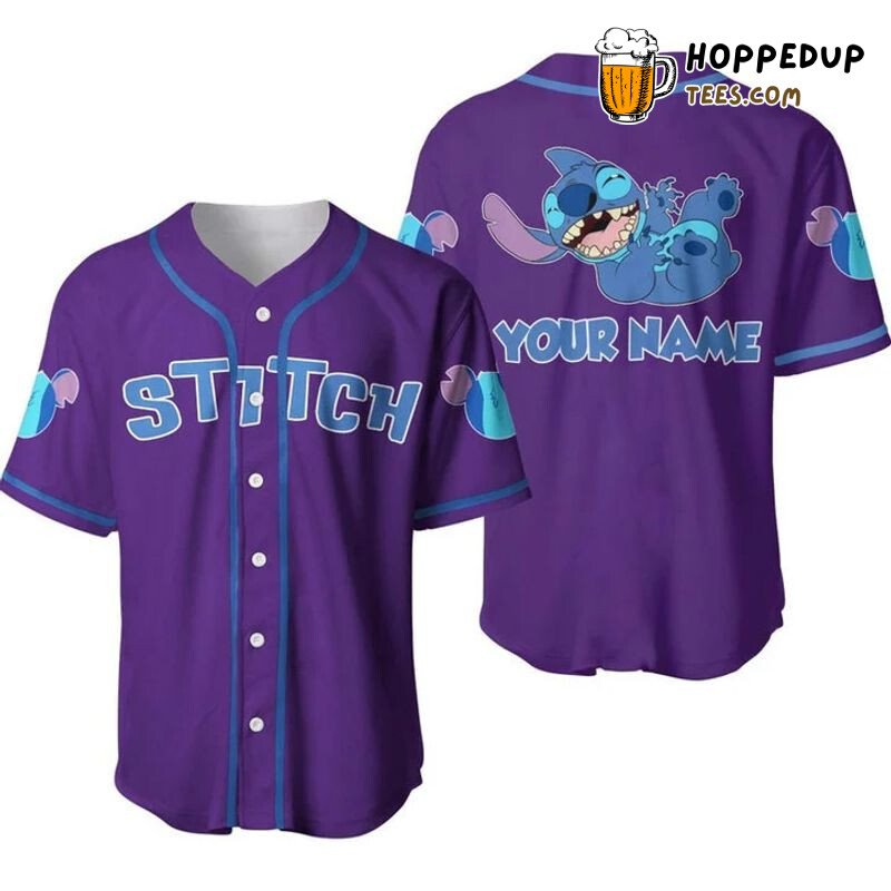 Personalized Happy Stitch All Over Print Baseball Jersey Purple Unisex Jersey Shirt