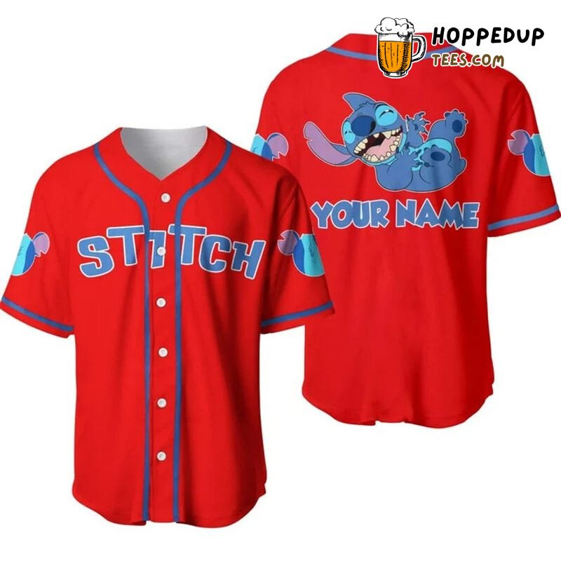 Personalized Happy Stitch All Over Print Baseball Jersey Red Unisex Jersey Shirt