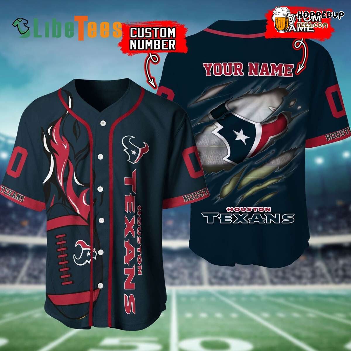 Personalized Houston Texans Fire Rugby Design Baseball Jersey