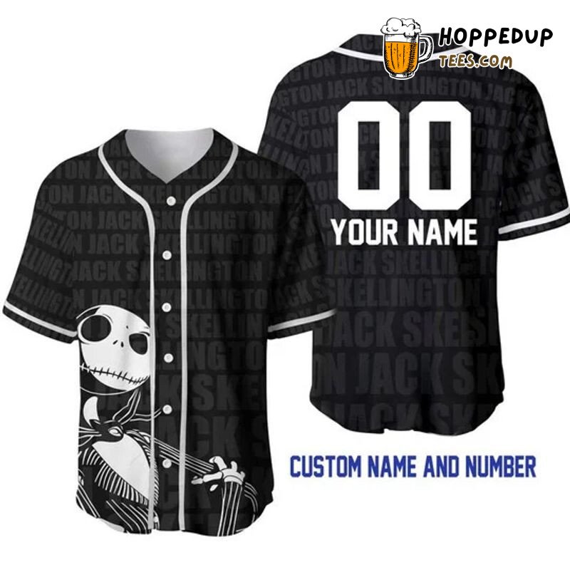 Personalized Jack Skellington All Over Print Baseball Jersey Black Unisex Jersey Shirt