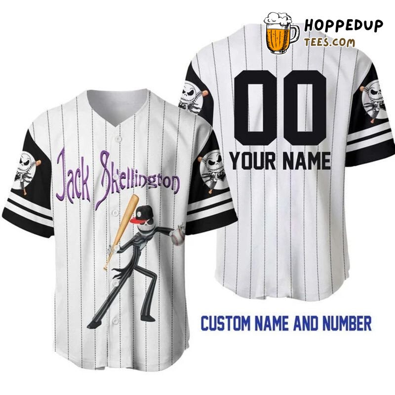 Personalized Jack Skellington All Over Print Pinstripe Baseball Jersey White Unisex Jersey Shirt