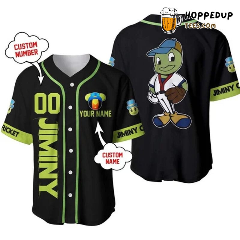 Personalized Jiminy Cricket All Over Print Baseball Jersey Black Unisex Jersey Shirt
