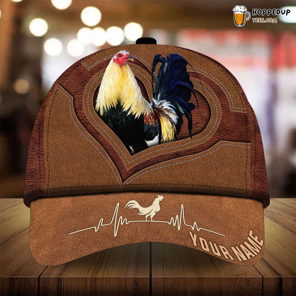 Personalized Leather Rooster Heartbeat 3D Cap Unique Chicken Enthusiast Hat Personalized Leather Rooster Heartbeat 3D Cap Unique Chicken Enthusiast Hat