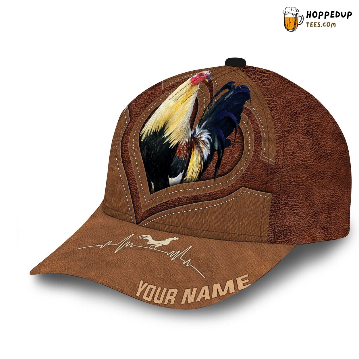 Personalized Leather Rooster Heartbeat 3D Cap Unique Chicken Enthusiast Hat