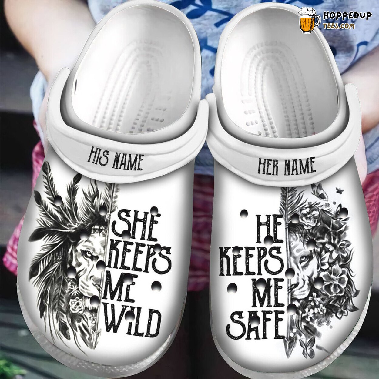 Personalized Lion Couple She Keeps Me Wild He Keeps Me Safe Clogs
