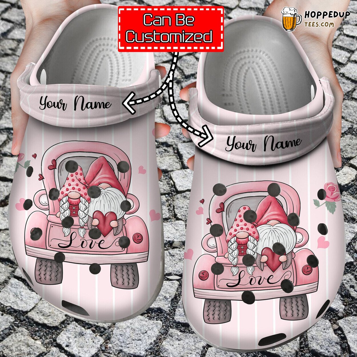 Personalized LOVE Valentines Day Gnome Truck Comfortable Clogs