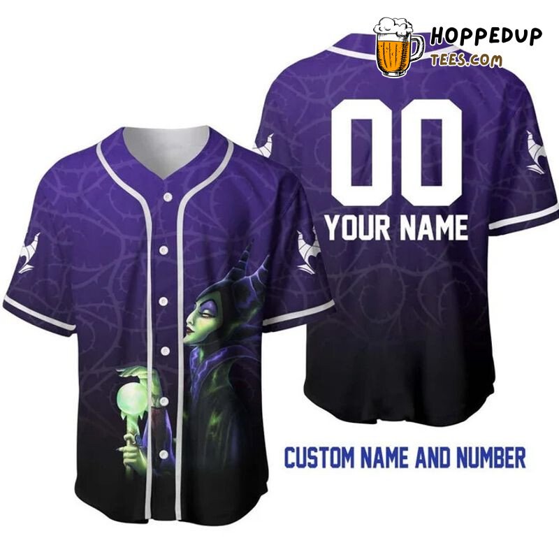 Personalized Maleficent All Over Print Baseball Jersey Ombre Purple Black Unisex Jersey Shirt