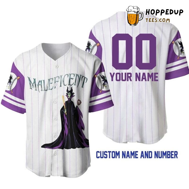 Personalized Maleficent All Over Print Pinstripe Baseball Jersey White Unisex Jersey Shirt