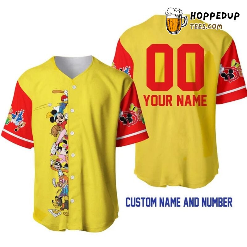 Personalized Mickey Minnie & Friends All Over Print Baseball Jersey Yellow Unisex Jersey Shirt
