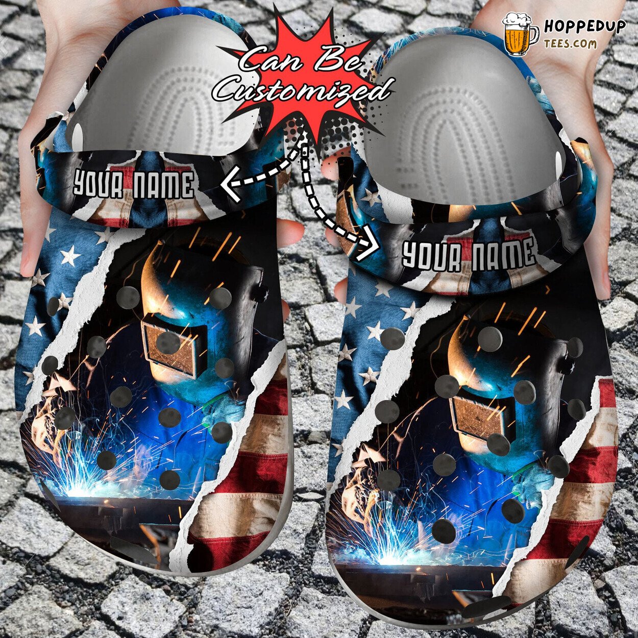Personalized Patriotic American Welder Theme Comfortable Clogs Custom Design