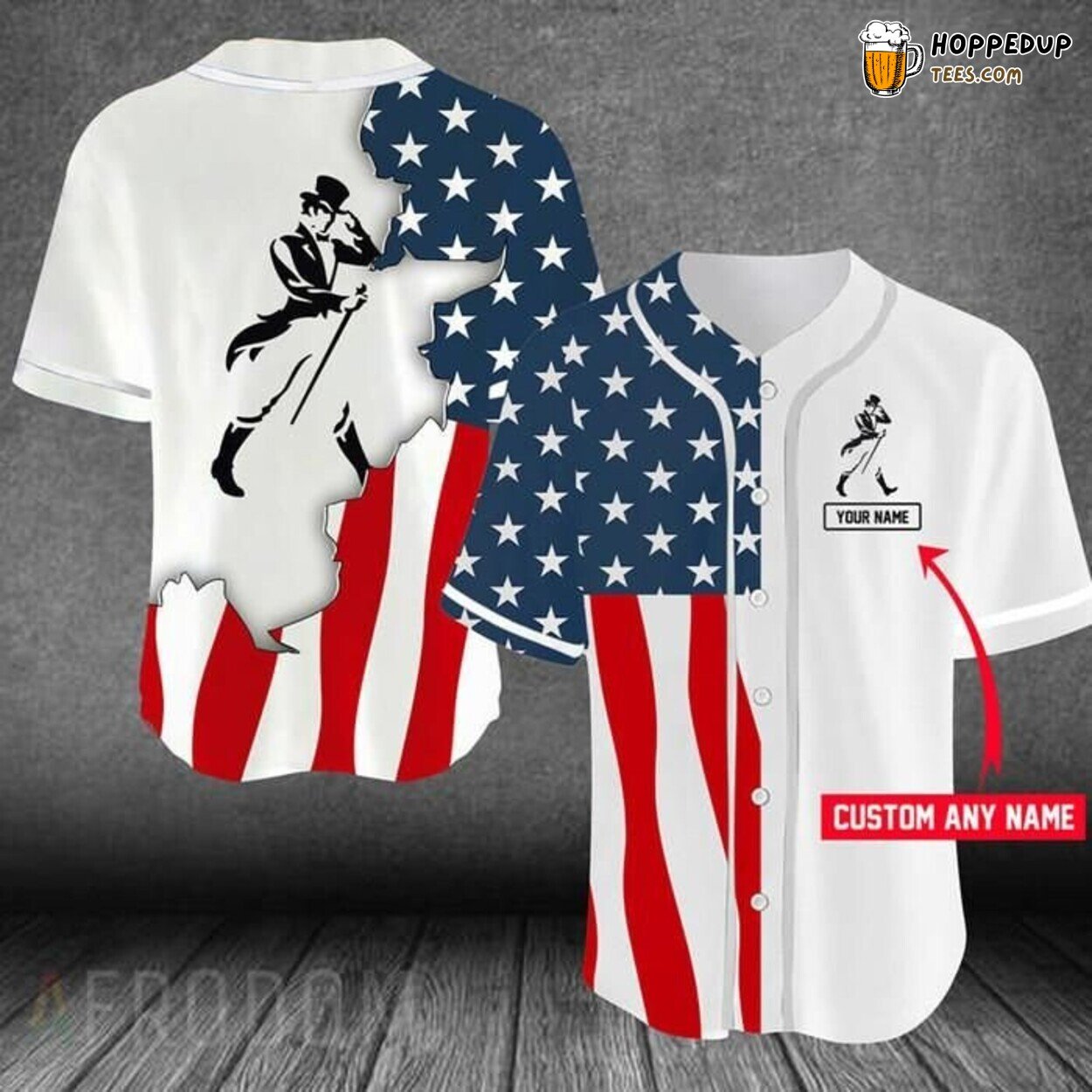 Personalized Patriotic US Flag Johnnie Walker Baseball Jersey