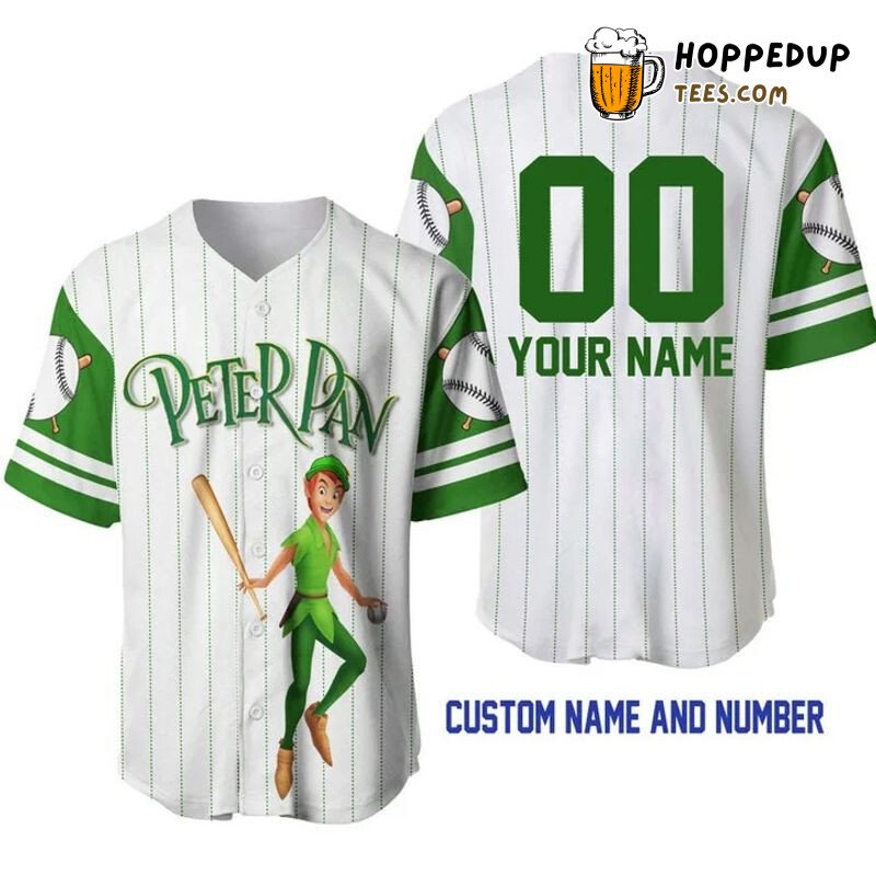 Personalized Peter Pan All Over Print Pinstripe Baseball Jersey White Unisex Jersey Shirt