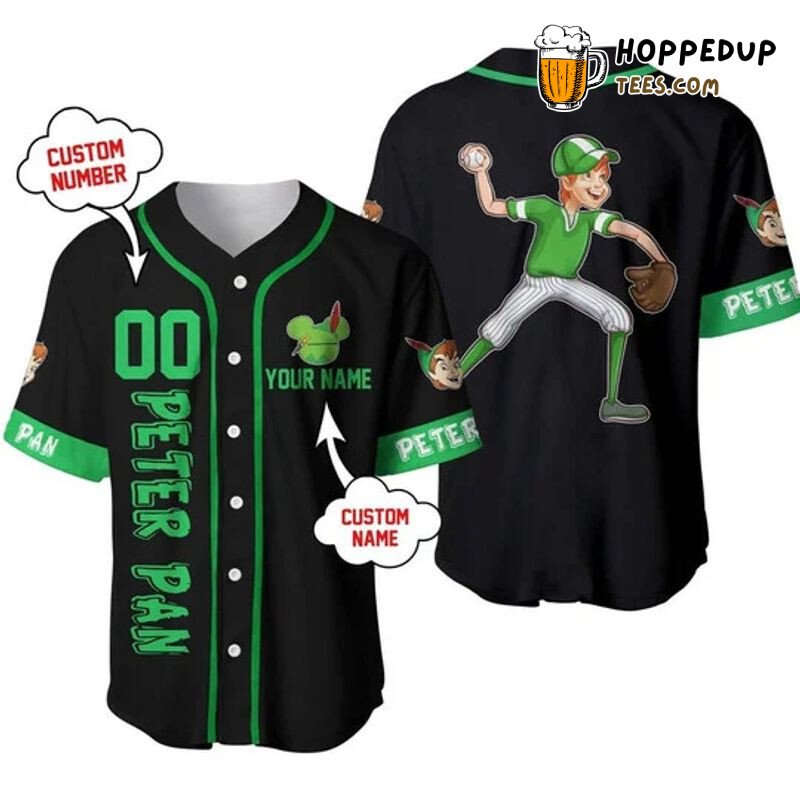 Personalized Peter Pan Playing Baseball All Over Print Baseball Jersey Black Unisex Jersey Shirt